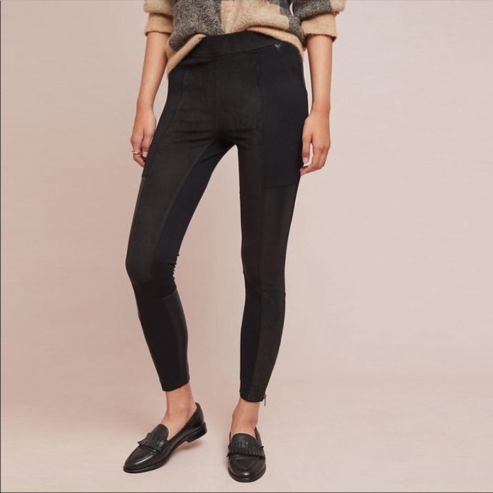Anthropologie Black Suede Pants with Leather Panels